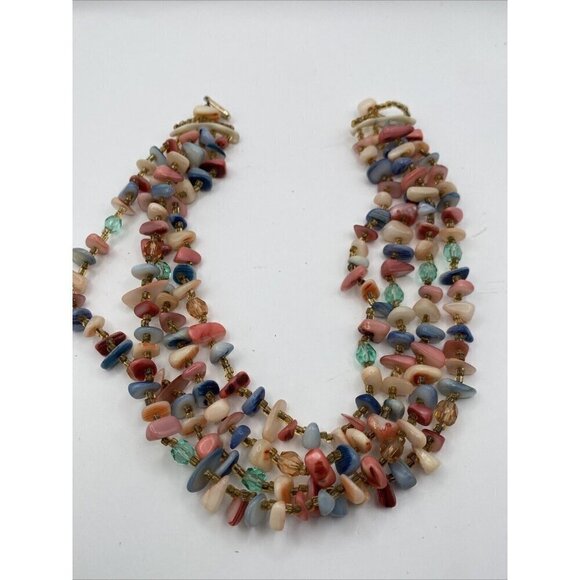 Shell  Necklace Choker Vintage Multi Strands Pastel Colors 13” Japan - Picture 5 of 8